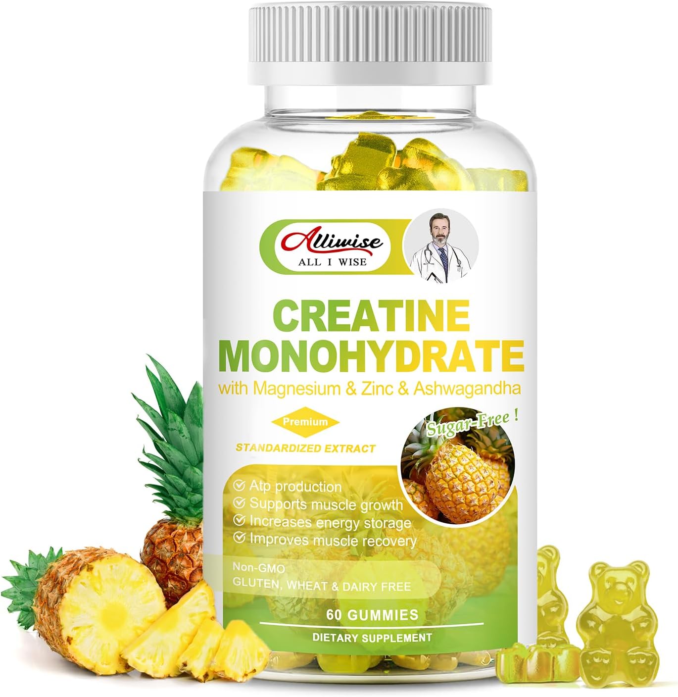 Sugar-Free Creatine Monohydrate Gummy with Magnesium, Zinc, and Ashwagandha for Muscle Building and Pre-Workout Energy Boost