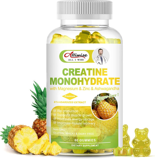 Sugar-Free Creatine Monohydrate Gummy with Magnesium, Zinc, and Ashwagandha for Muscle Building and Pre-Workout Energy Boost