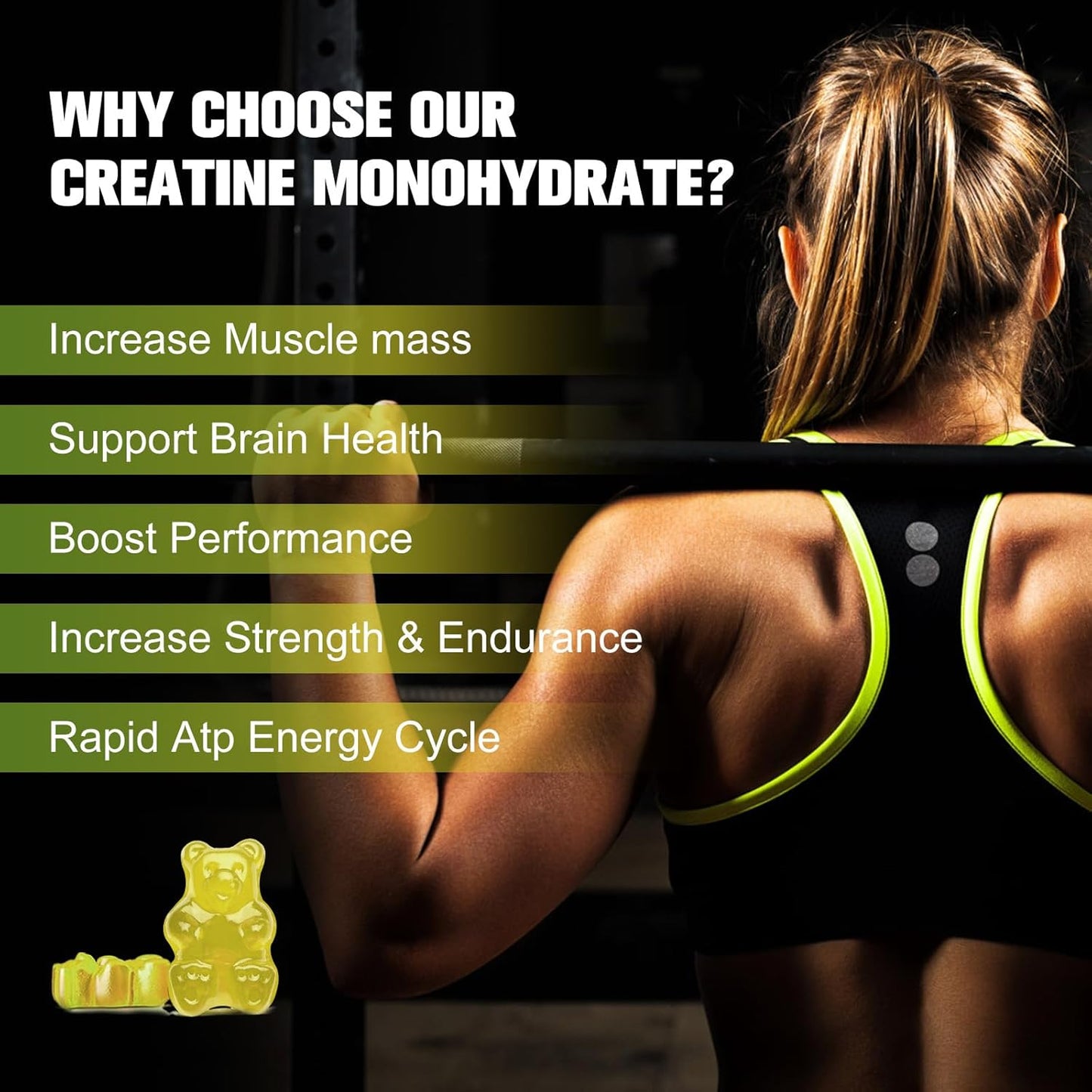 Sugar-Free Creatine Monohydrate Gummy with Magnesium, Zinc, and Ashwagandha for Muscle Building and Pre-Workout Energy Boost