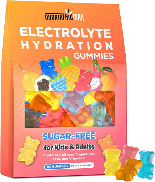 Sugar-Free Electrolyte Gummies for Running & Sports | Energy Chews with Calcium & Vitamin C | Gluten-Free, Multiple Flavors - 90 Gummies for Kids & Adults