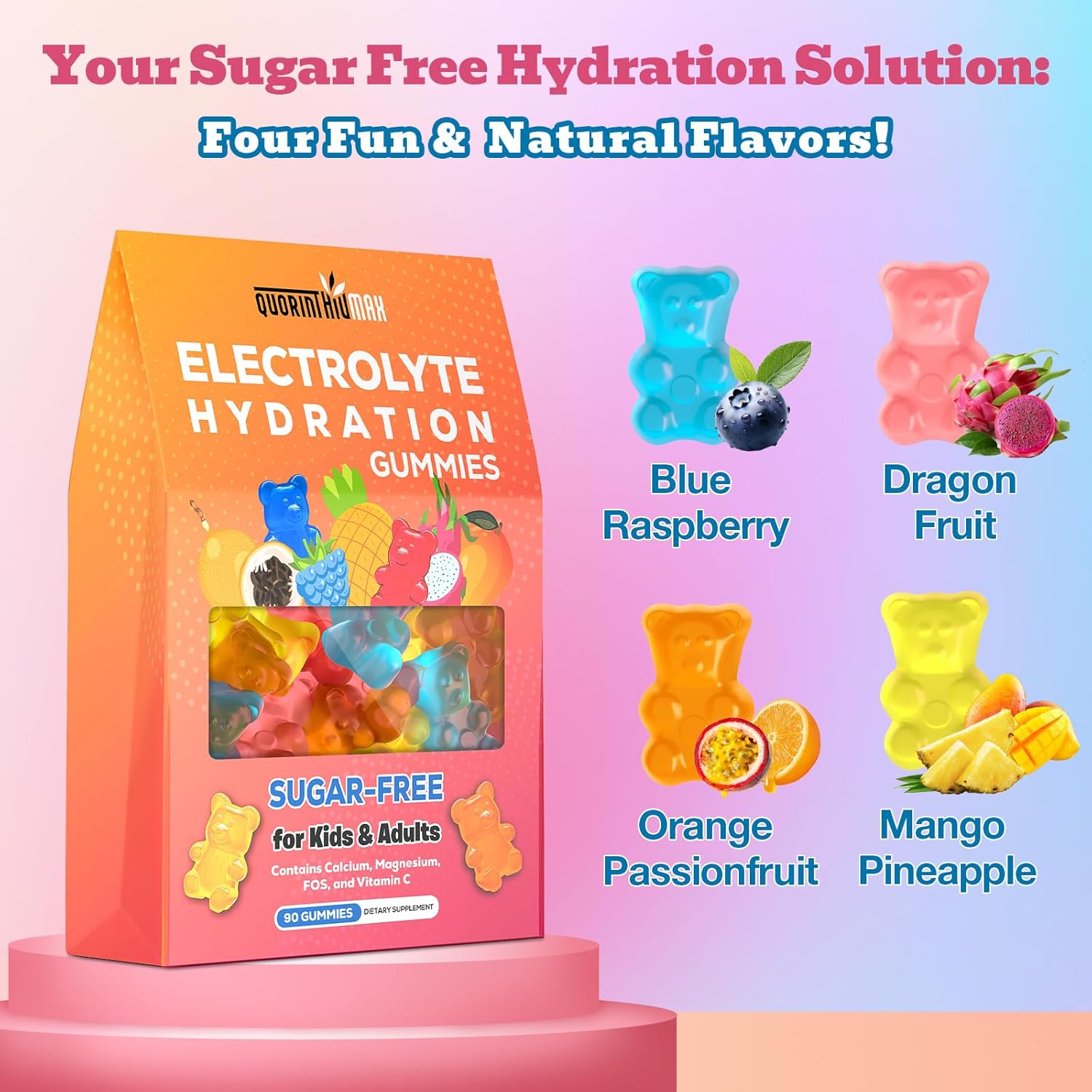 Sugar-Free Electrolyte Gummies for Running & Sports | Energy Chews with Calcium & Vitamin C | Gluten-Free, Multiple Flavors - 90 Gummies for Kids & Adults