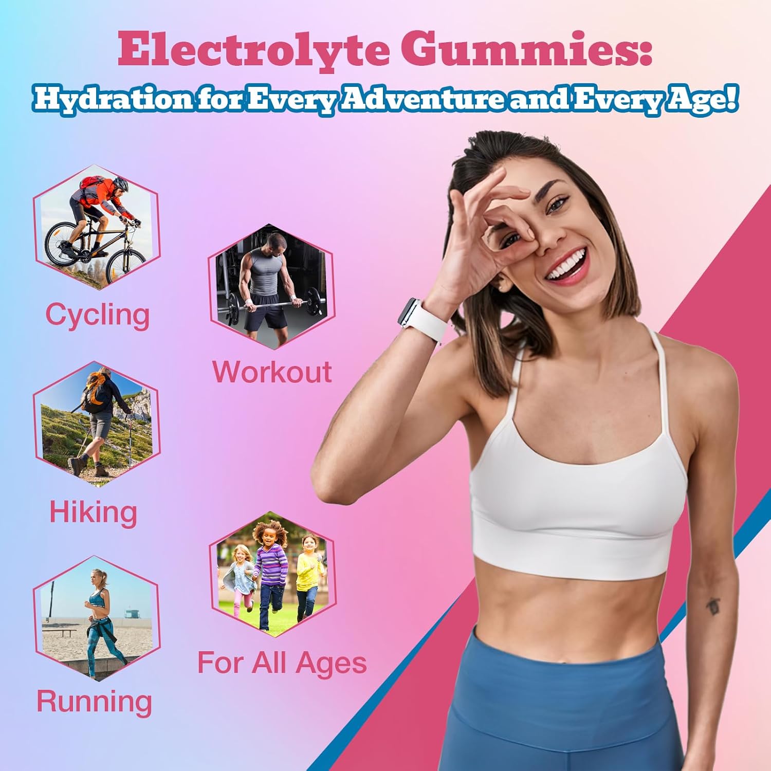 Sugar-Free Electrolyte Gummies for Running & Sports | Energy Chews with Calcium & Vitamin C | Gluten-Free, Multiple Flavors - 90 Gummies for Kids & Adults