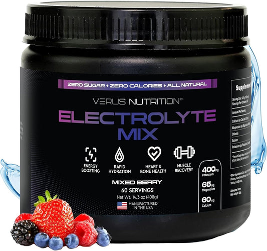 Sugar-Free Electrolyte Powder for Fasting, Keto & Vegan Diets - Natural Ingredients, Zero Calorie Hydration Mix with Energy Boost - 60 Servings