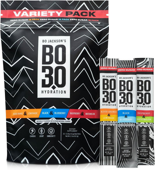 Sugar-Free Electrolyte Powder Packets for Joint Support & Hydration - Hangover Prevention for Keto & Active Adults - Variety Pack of BO3.0