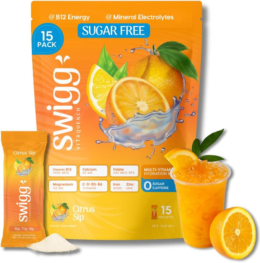 Sugar Free Electrolyte Powder Packets with Essential Vitamins for Daily Hydration - 2500 mcg B12, C, D, B6, Folate, Iron, Zinc - Drink Mix - Hydration Packets
