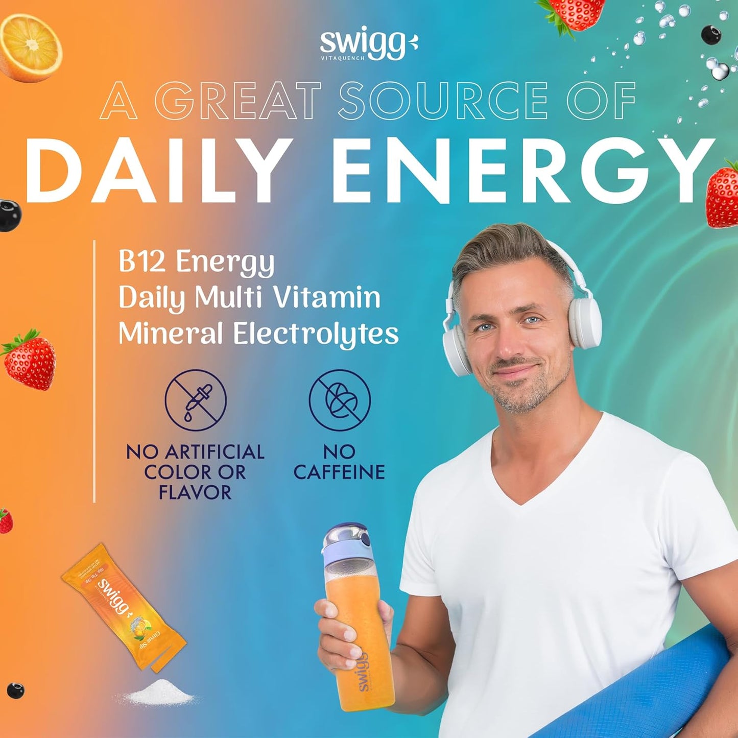 Sugar Free Electrolyte Powder Packets with Essential Vitamins for Daily Hydration - 2500 mcg B12, C, D, B6, Folate, Iron, Zinc - Drink Mix - Hydration Packets