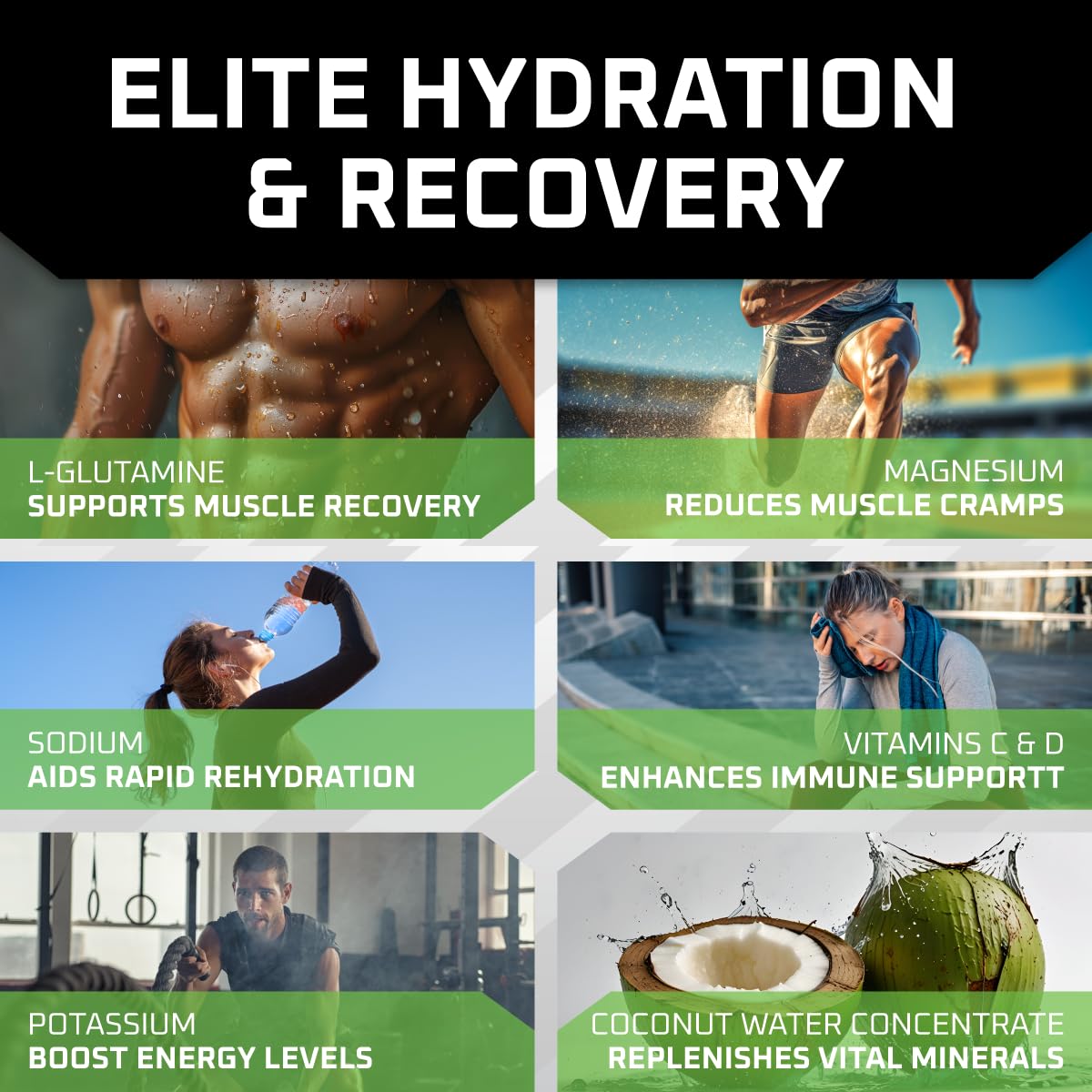 Sugar-Free Electrolyte Powder Packets with L-Glutamine for Workout Recovery - 16 Sticks of Lemon Lime Liquid Hydration Enhancer