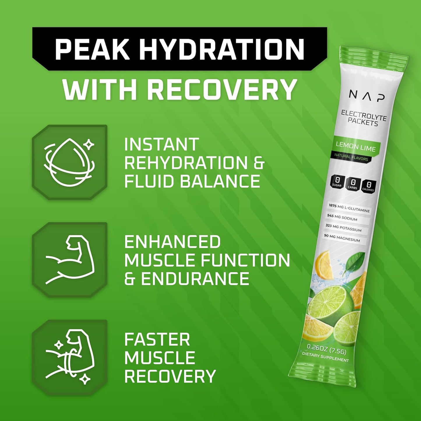 Sugar-Free Electrolyte Powder Packets with L-Glutamine for Workout Recovery - 16 Sticks of Lemon Lime Liquid Hydration Enhancer