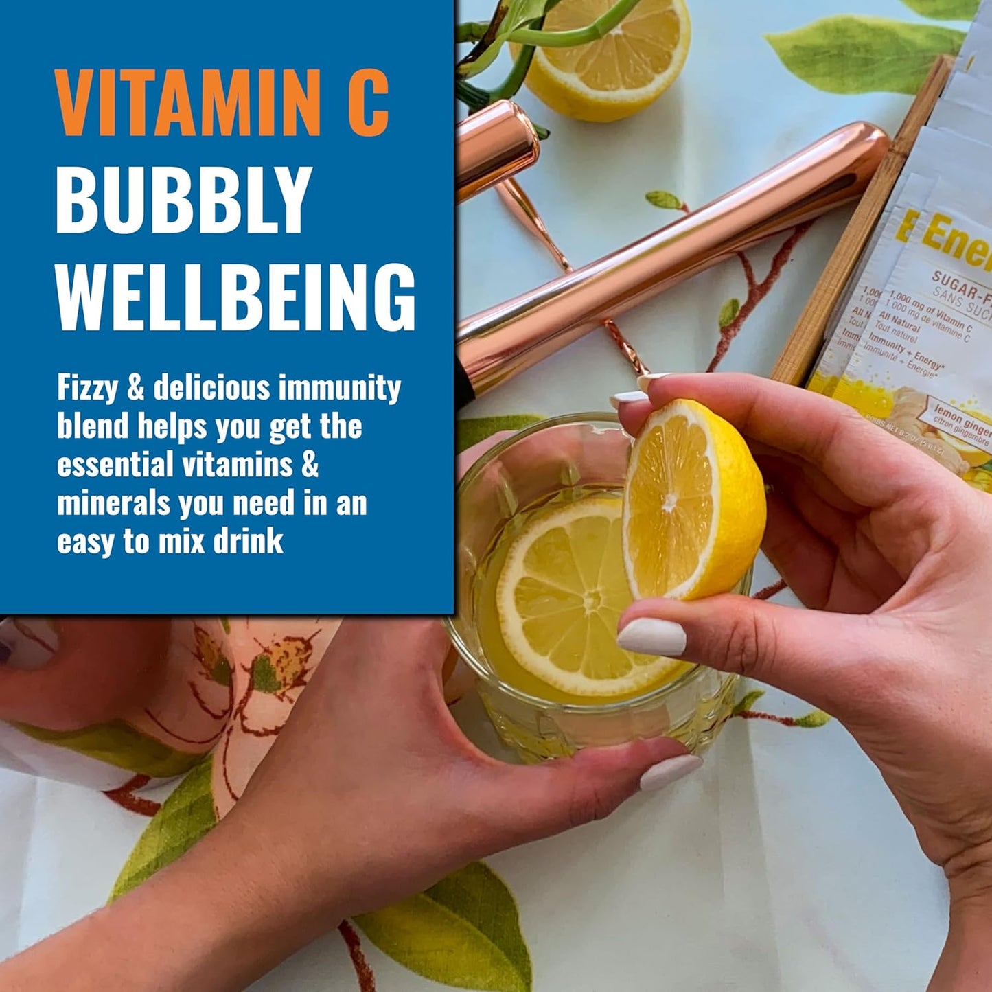 Sugar-Free Ener-C Lemon Ginger Multivitamin Drink Mix - 1000mg Vitamin C & Electrolytes - Immunity Support with Real Fruit Juice Powders - Non-GMO Vegan Gluten-Free - 60 Count