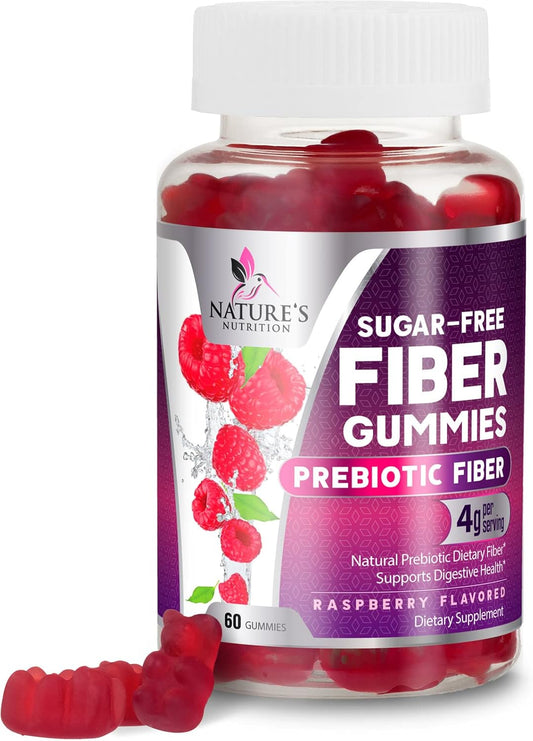 Sugar-Free Fiber Gummies for Digestive Health & Regularity Support - 60 Plant-Based Probiotic Supplements for Adults