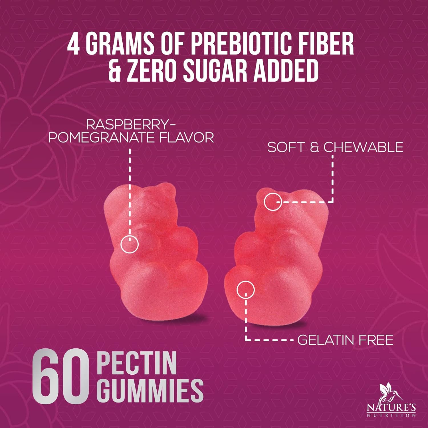 Sugar-Free Fiber Gummies for Digestive Health & Regularity Support - 60 Plant-Based Probiotic Supplements for Adults