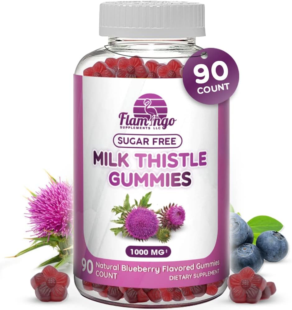 Sugar-Free Flamingo Supplements Milk Thistle Gummies 1000mg Extract - Liver Cleanse Support - Delicious Alternative to Capsules or Tea - 90 Count
