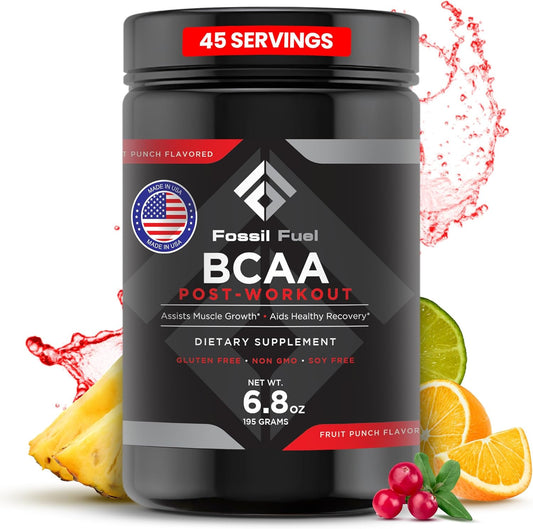 Sugar-Free Fossil Fuel BCAA Powder with Essential Amino Acids - Post-Workout Electrolytes Fruit Punch (6.8oz)