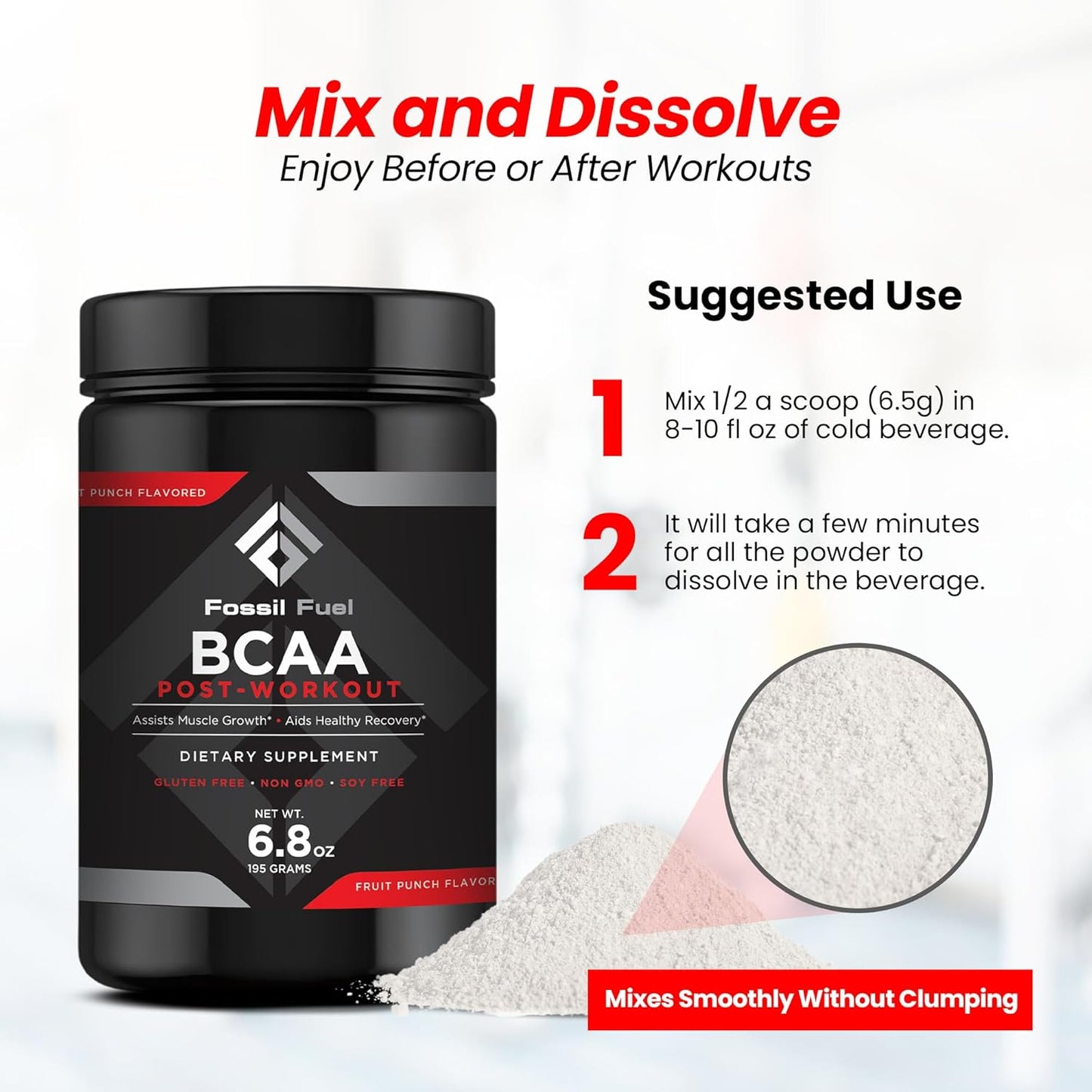 Sugar-Free Fossil Fuel BCAA Powder with Essential Amino Acids - Post-Workout Electrolytes Fruit Punch (6.8oz)