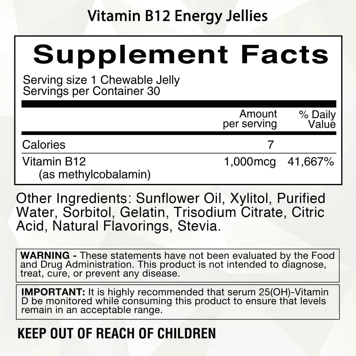 Sugar-Free Fruit Punch Energy Jellies with 1,000 mcg Vitamin B12 for Bariatric Eating (30 Count)