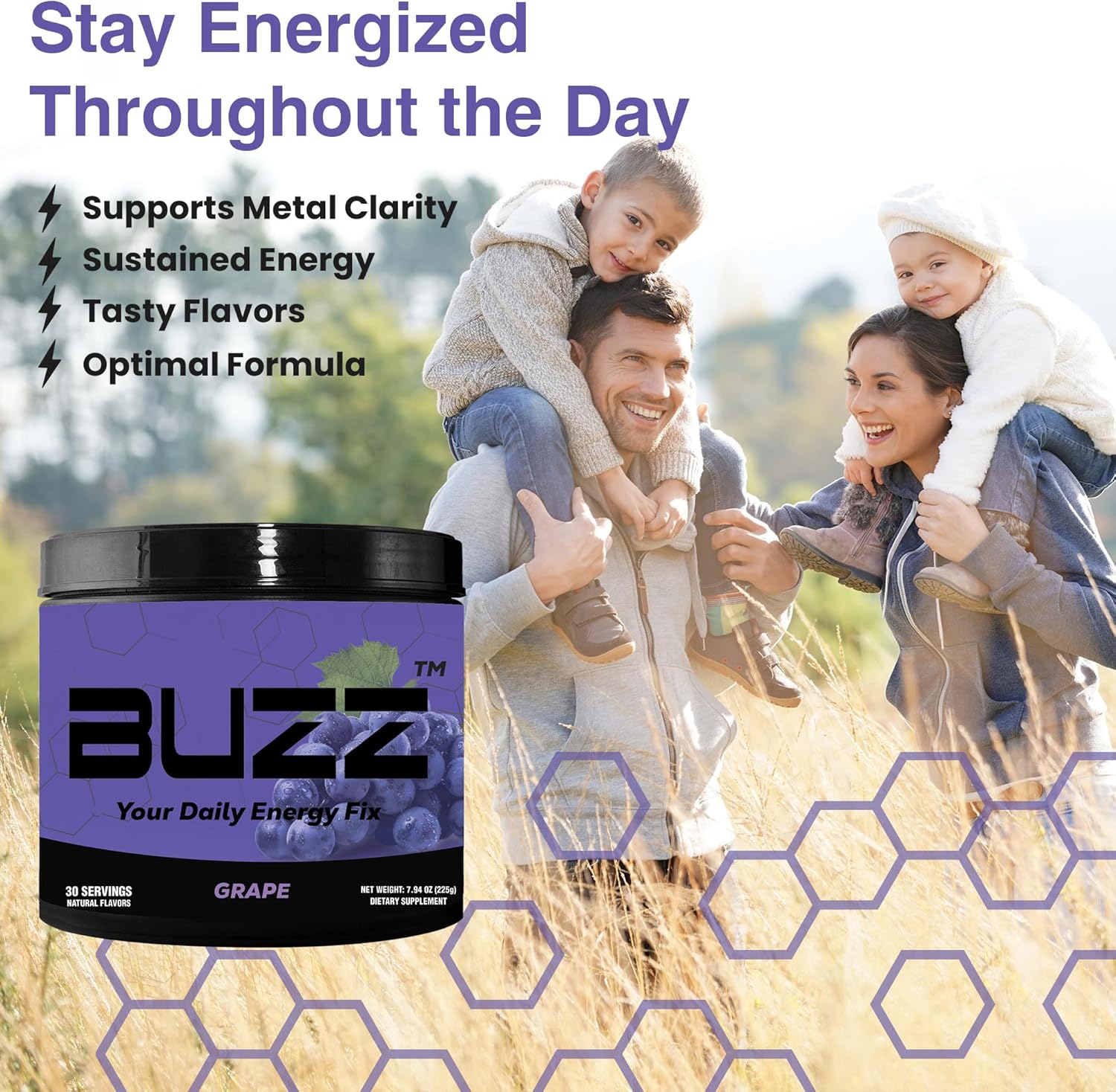Sugar-Free Grape Energy Powder Drink Mix with Antioxidants for Morning Boost and Sports Nutrition
