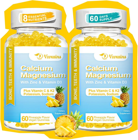 Sugar-Free High Absorption Calcium Gummies with Vitamin D3 for Bone Strength - Vegan Pineapple Flavor - 120 Count