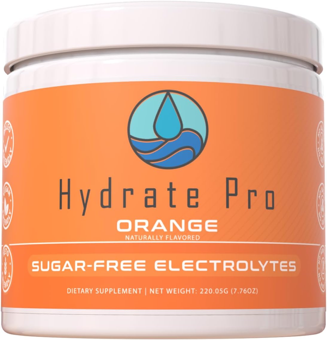 Sugar-Free Hydrate Pro Electrolyte Powder - 1000mg High-Sodium Complex for POTS Support, Keto Flu Prevention - 45 Servings Orange