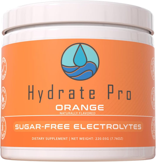 Sugar-Free Hydrate Pro Electrolyte Powder - 1000mg High-Sodium Complex for POTS Support, Keto Flu Prevention - 45 Servings Orange