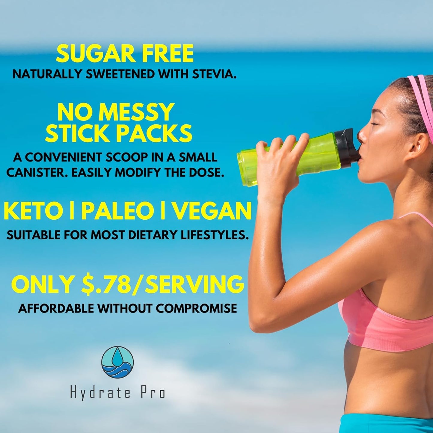 Sugar-Free Hydrate Pro Electrolyte Powder - 1000mg High-Sodium Complex for POTS Support, Keto Flu Prevention - 45 Servings Orange