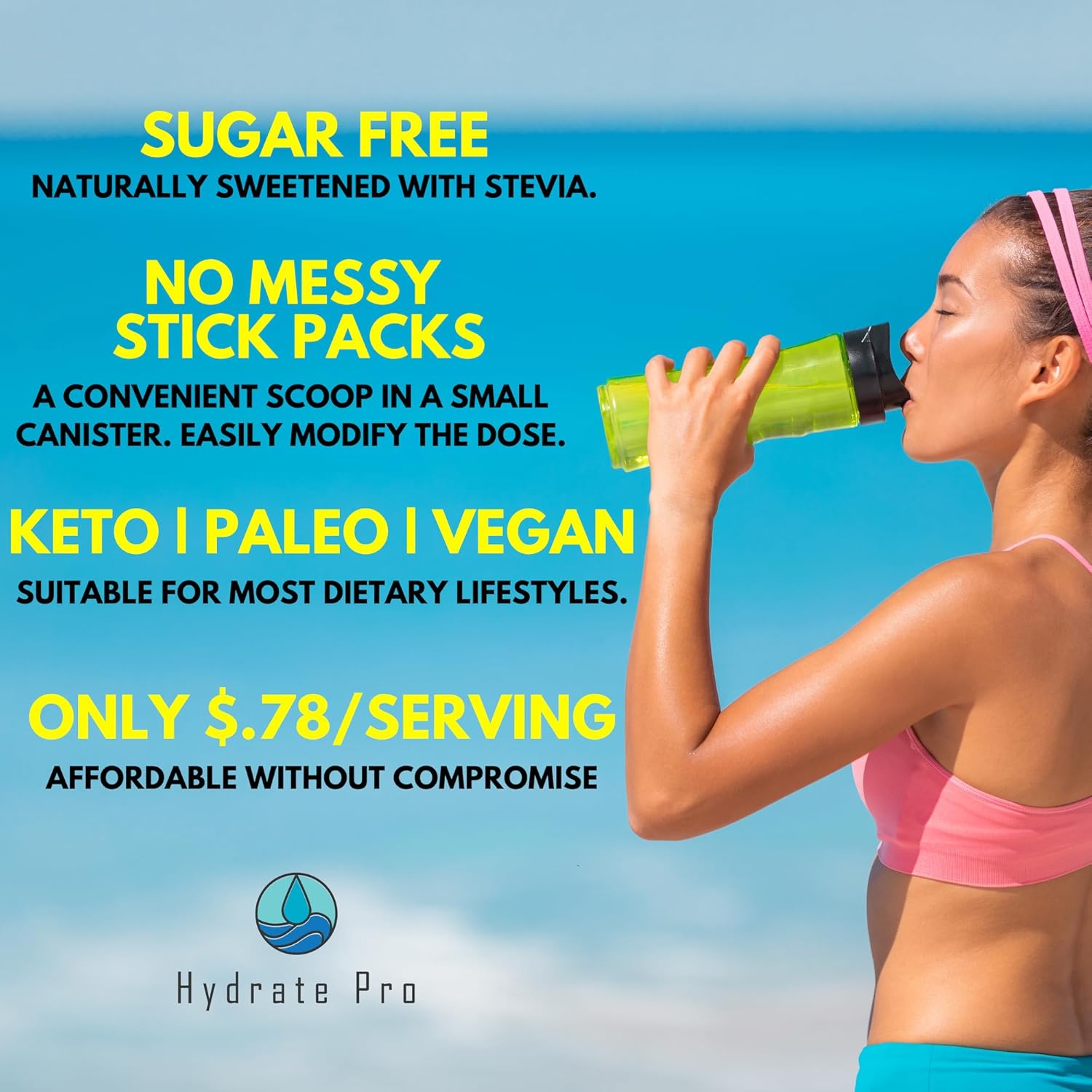 Sugar-Free Hydrate Pro Electrolyte Powder - 1000mg High-Sodium Complex for POTS Support, Keto Flu Prevention - 45 Servings Orange