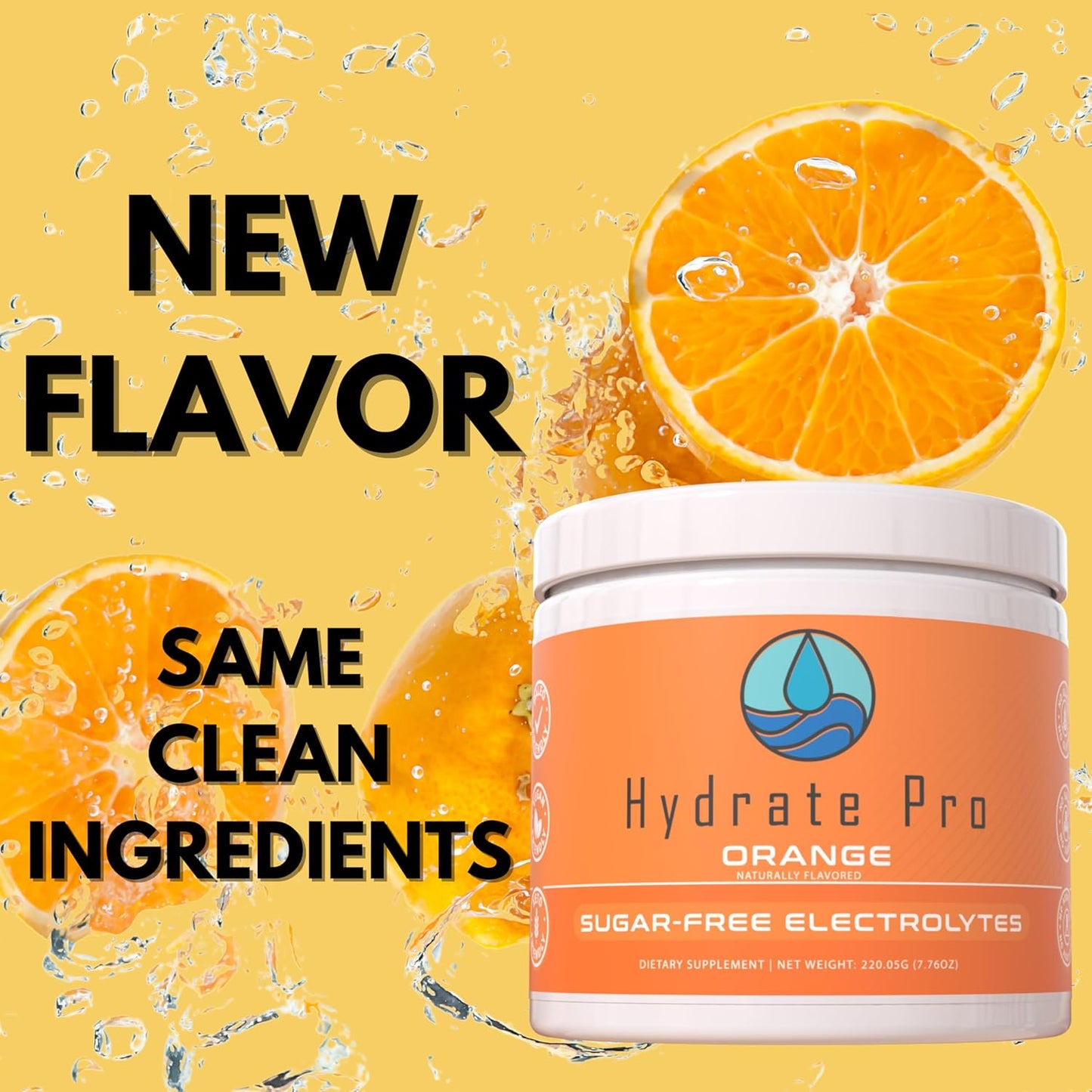 Sugar-Free Hydrate Pro Electrolyte Powder - 1000mg High-Sodium Complex for POTS Support, Keto Flu Prevention - 45 Servings Orange