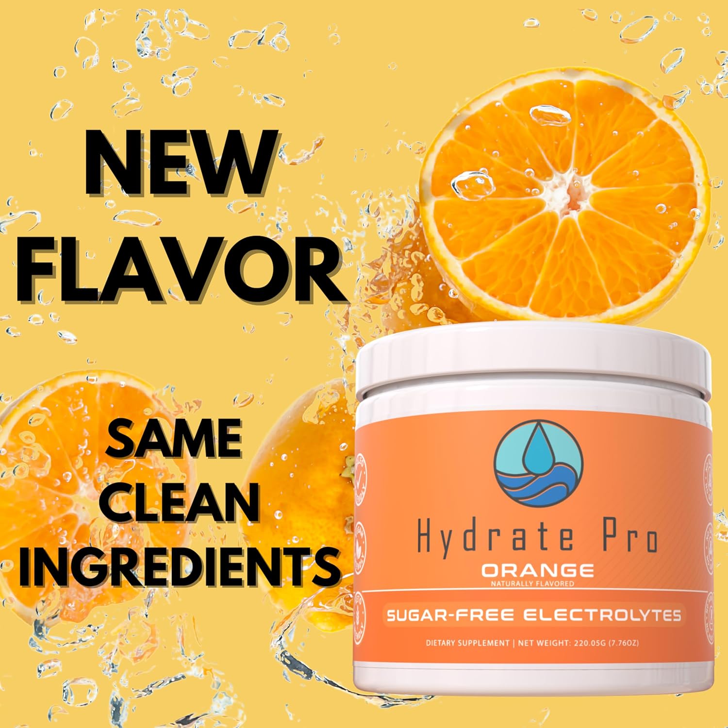 Sugar-Free Hydrate Pro Electrolyte Powder - 1000mg High-Sodium Complex for POTS Support, Keto Flu Prevention - 45 Servings Orange