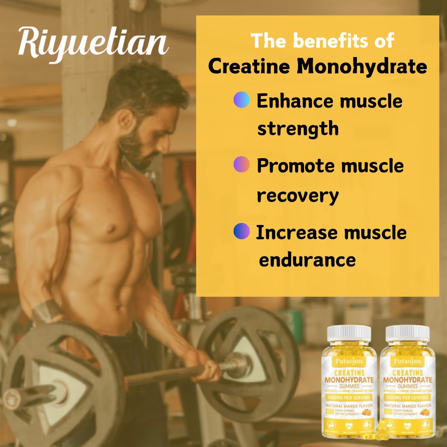 Sugar-Free Hydrolyzed Collagen & Creatine Gummies with Vitamins D3 & B12 - 120 Count - Muscle Strength Enhancing Workout Supplement for Men & Women