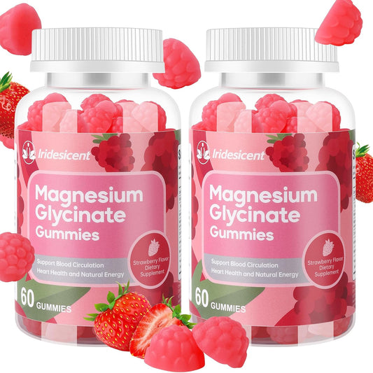 Sugar Free IRIDESICENT Magnesium Glycinate Gummies 400mg with Ashwagandha & Zinc - Vegan Supplement for Adults - 120 Strawberry Gummies