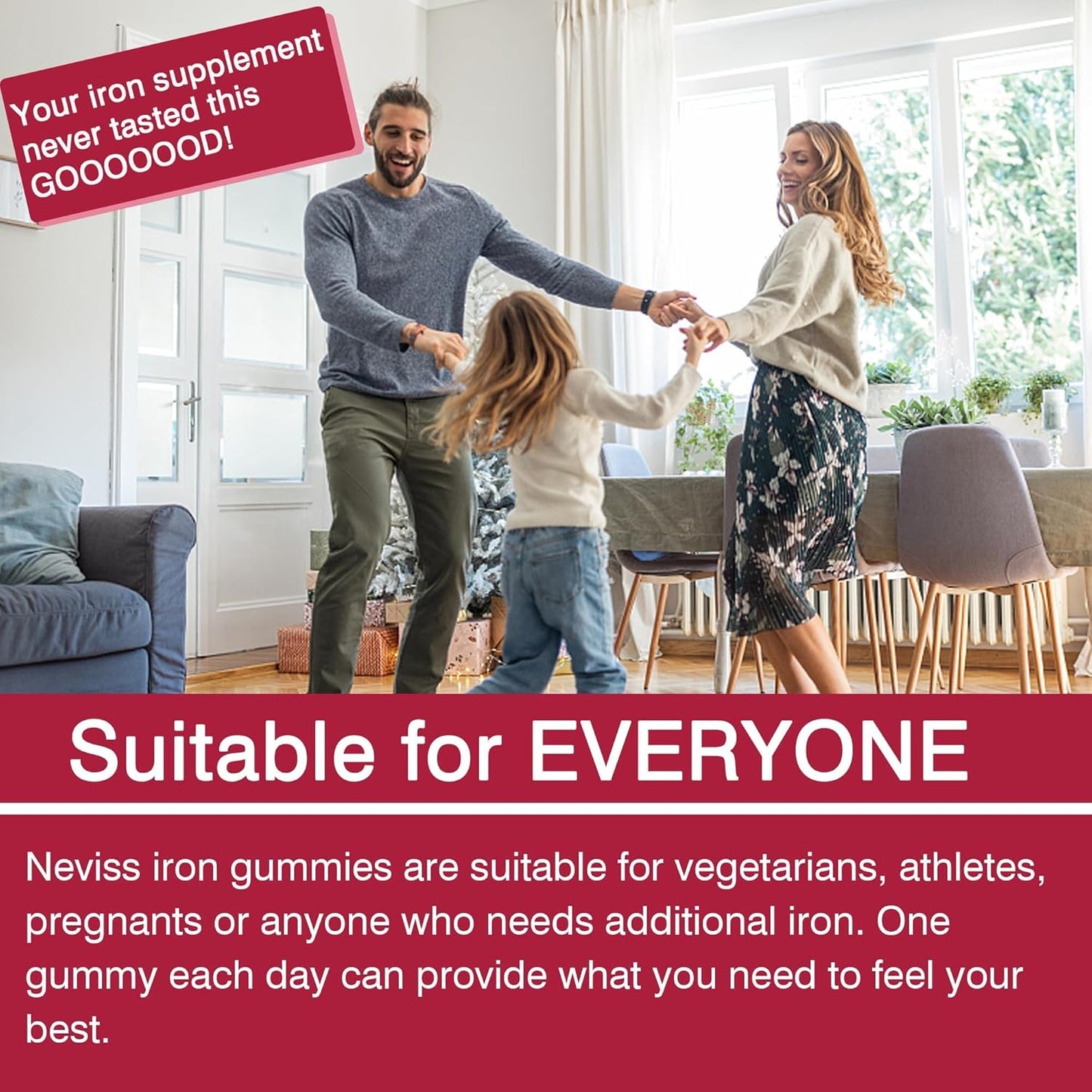 Sugar-Free Iron Gummies with Beet Root, Vitamin C, B12, Folate - Iron Deficiency Support - Non-Constipating - Vegan - 2 Pack