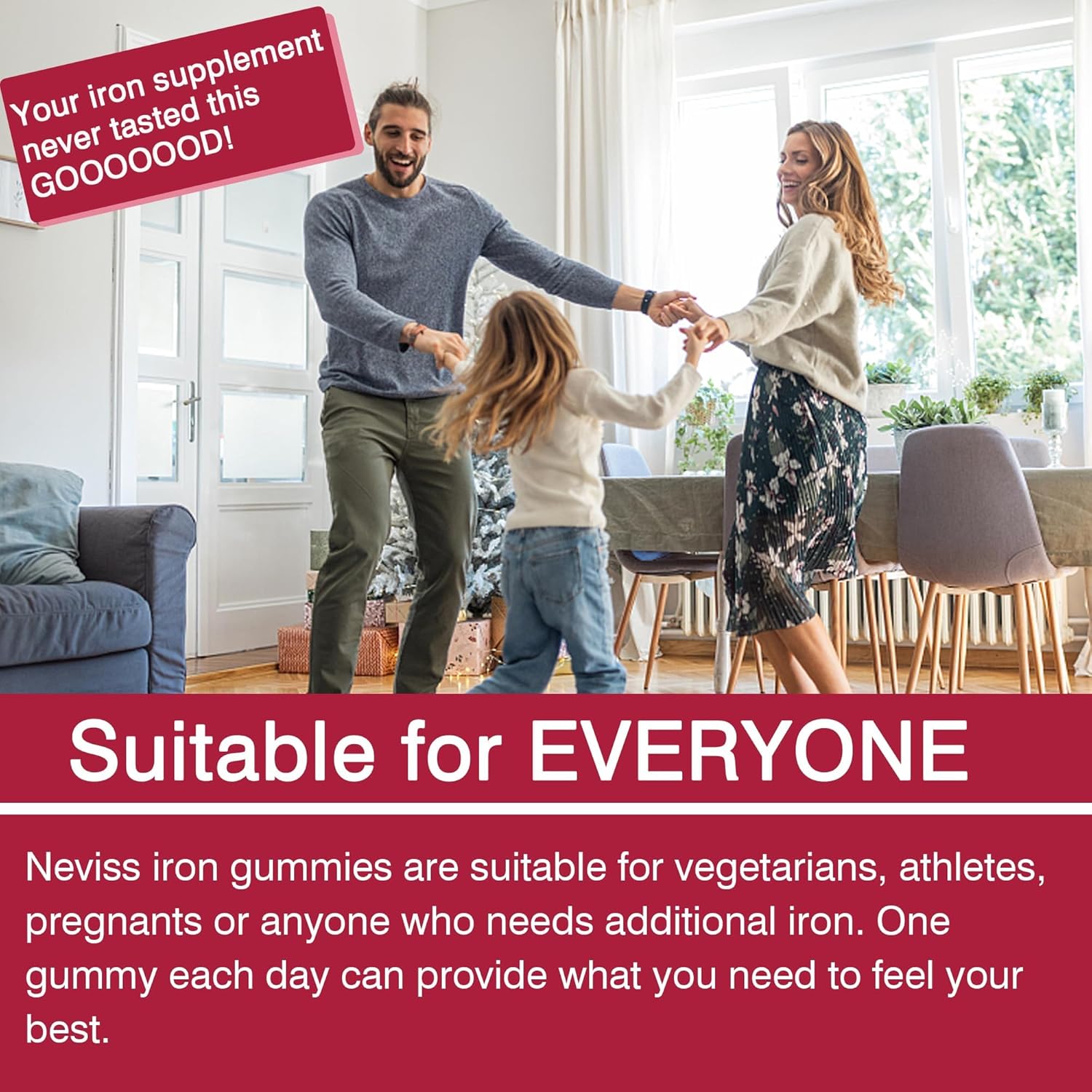 Sugar-Free Iron Gummies with Beet Root, Vitamin C, B12, Folate - Iron Deficiency Support - Non-Constipating - Vegan - 2 Pack