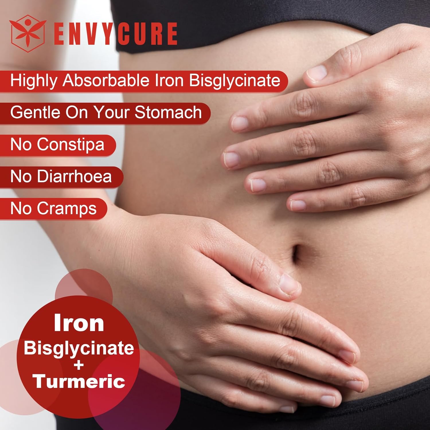Sugar Free Iron Gummies with Vitamin C, Turmeric & Folate - 36mg Iron Bisglycinate Supplement for Energy & Iron Deficiency - Non-Constipating Blood Builder Gummies for Women Men - 2 Pack
