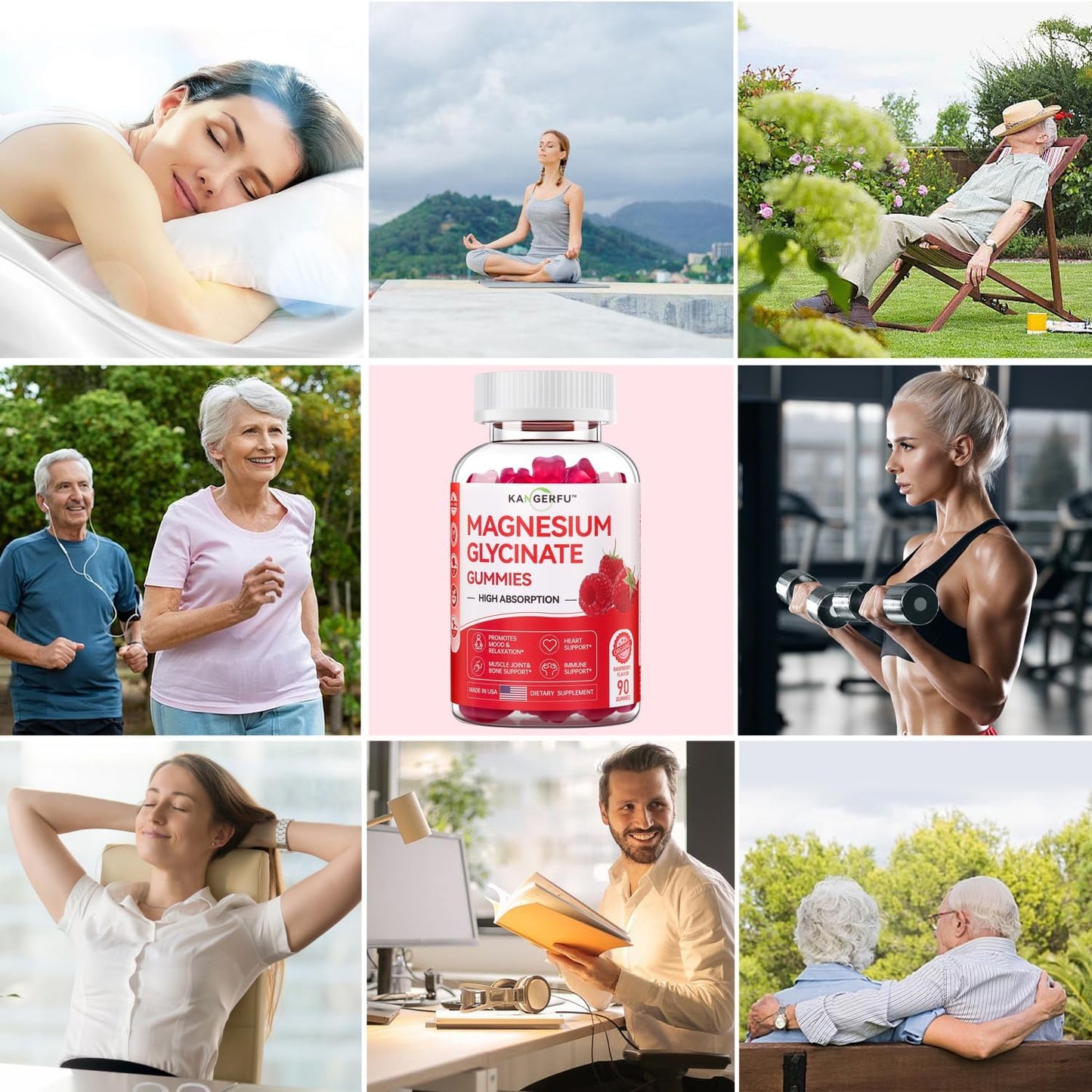 Sugar-Free KANGERFU Magnesium Glycinate Gummies 300mg - Relaxation & Stress Relief Supplement - Raspberry Flavor - 90 Gummies