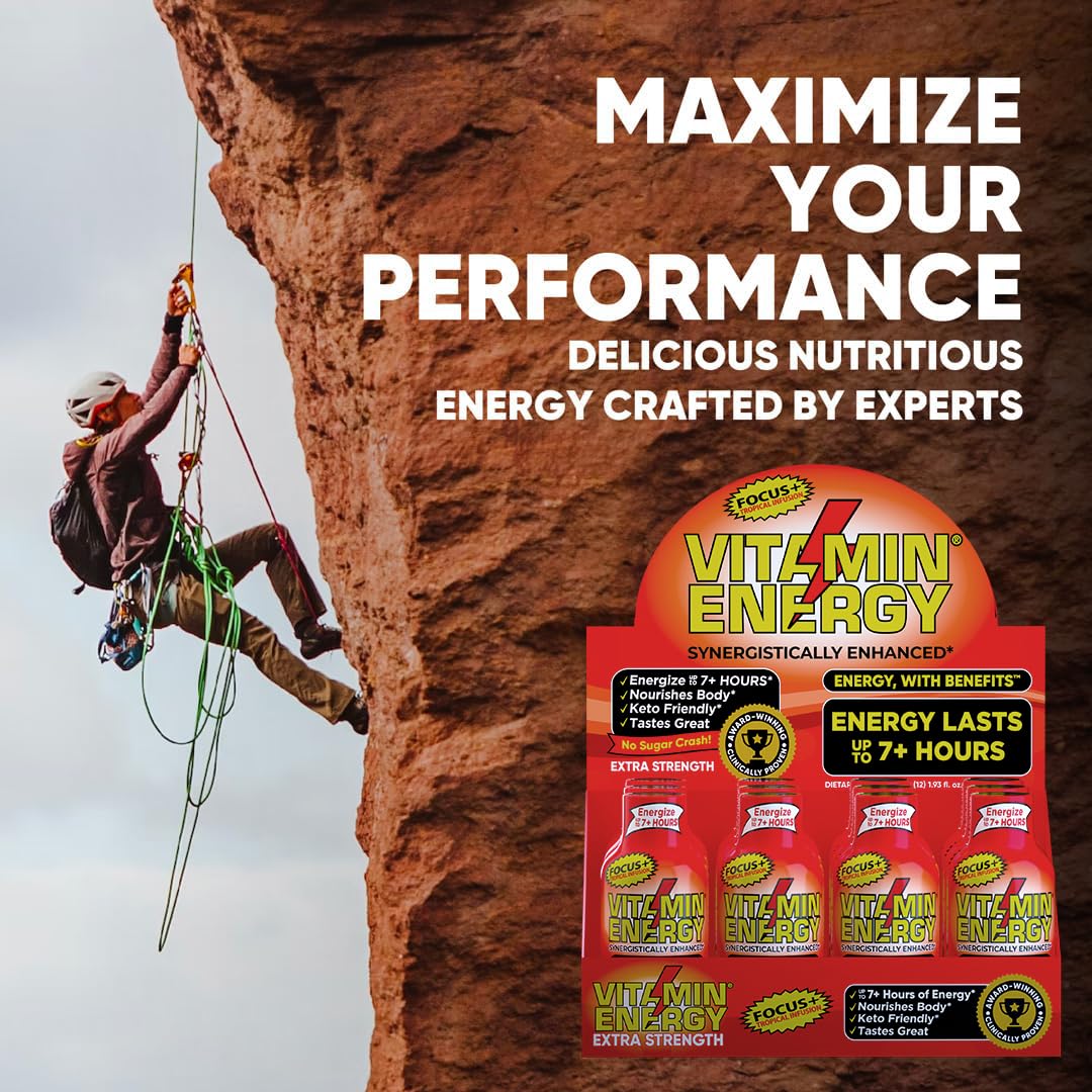 Sugar-Free Keto Vegan Energy Shots for Focus & Concentration Boost - Tropical Infusion, 1.93 Fl Oz (Pack of 24)
