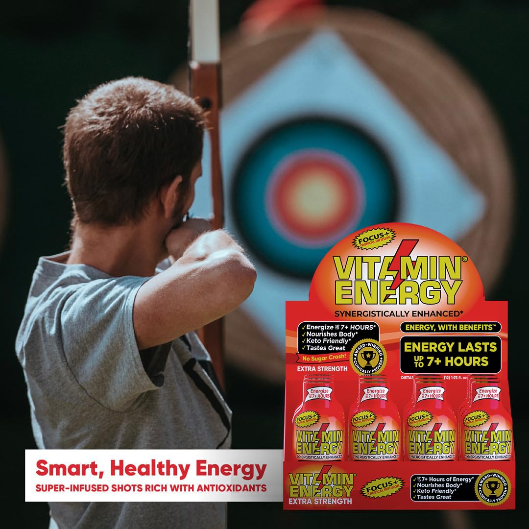 Sugar-Free Keto Vegan Energy Shots for Focus & Concentration Boost - Tropical Infusion, 1.93 Fl Oz (Pack of 24)