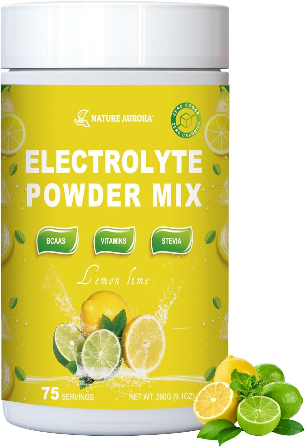Sugar-Free Lemon Lime Electrolyte Powder with BCAAs and Vitamins - Liquid IV Drink Mix for Rapid Hydration & Recovery - Keto Friendly, Non-GMO (75 Servings)