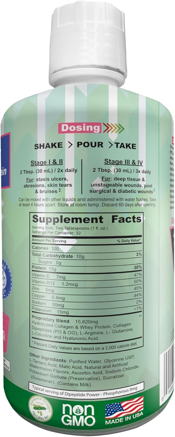 Sugar-Free Liquid Collagen & Whey Protein Supplement for Healthy Skin & Hair (Watermelon, 32 Fl Oz)