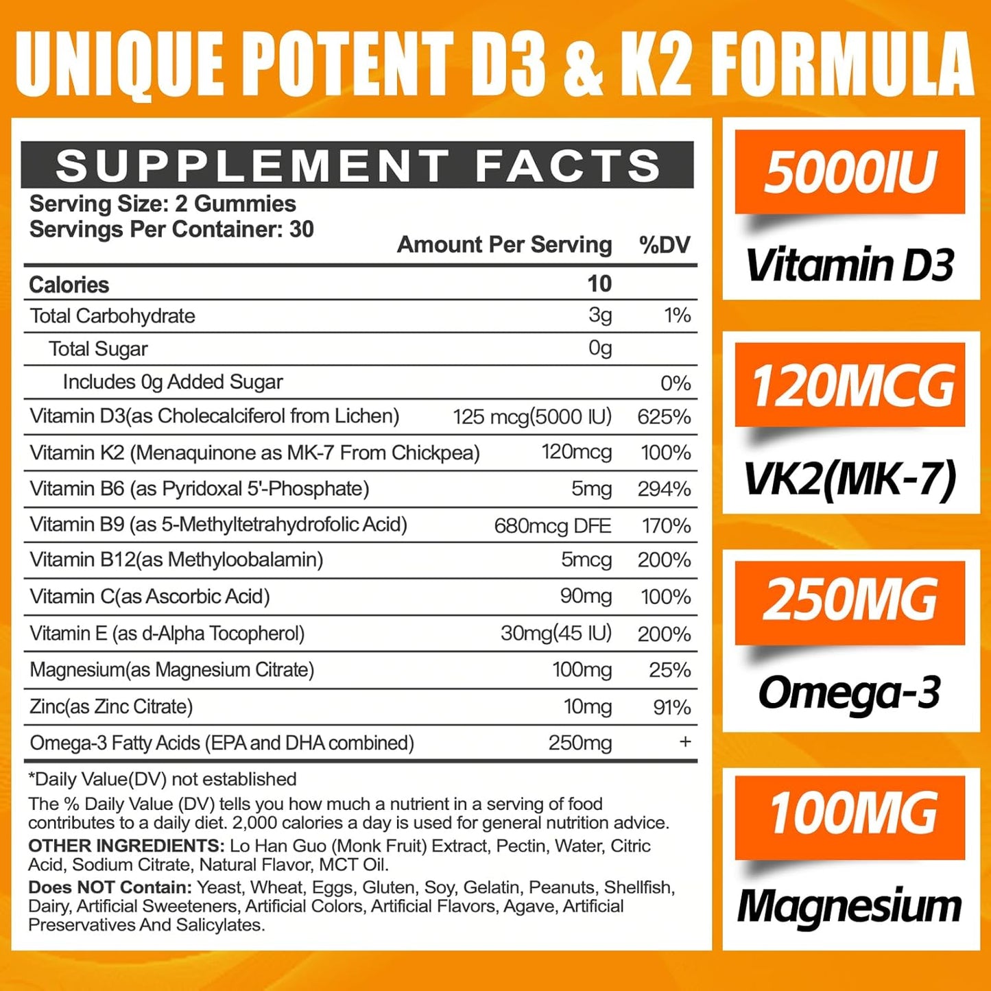 Sugar-Free Maennyliy Vitamin D3 K2 Gummies for Adults with Omega-3, B12, B9, B6, E & Zinc - Supports Calcium Absorption & Immune Health - D3 5000IU + K2 (MK-7) 120mcg