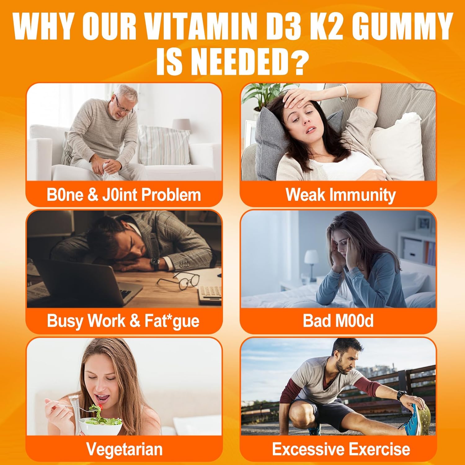 Sugar-Free Maennyliy Vitamin D3 K2 Gummies for Adults with Omega-3, B12, B9, B6, E & Zinc - Supports Calcium Absorption & Immune Health - D3 5000IU + K2 (MK-7) 120mcg