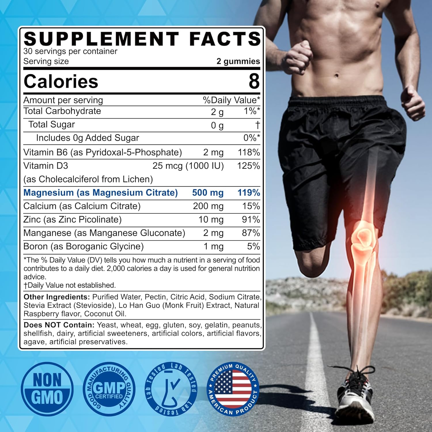 Sugar-Free Magnesium Citrate Gummies with B6 for Mood & Constipation Relief - Vegan Calcium Magnesium Zinc D3 Supplement for Bone & Muscle Support by ELLAMENTZ