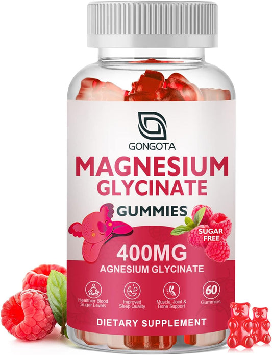 Sugar-Free Magnesium Glycinate Gummies 400mg with Potassium & Vitamins D, B6 - Supports Calm, Sleep, Memory & Muscle Cramps - 60 Gummies