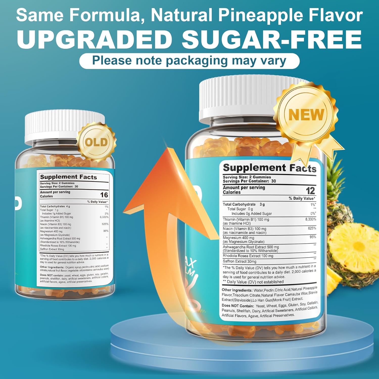 Sugar-Free Magnesium Glycinate Gummies with Ashwagandha for Mood & Energy - 60 Ct Chewable Supplement