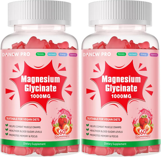 Sugar-Free Magnesium Glycinate Gummies with Vitamin D, B6, & CoQ10 - 1000mg Potassium Supplement for Calm Mood & Sleep Support - 120 Strawberry Gummies