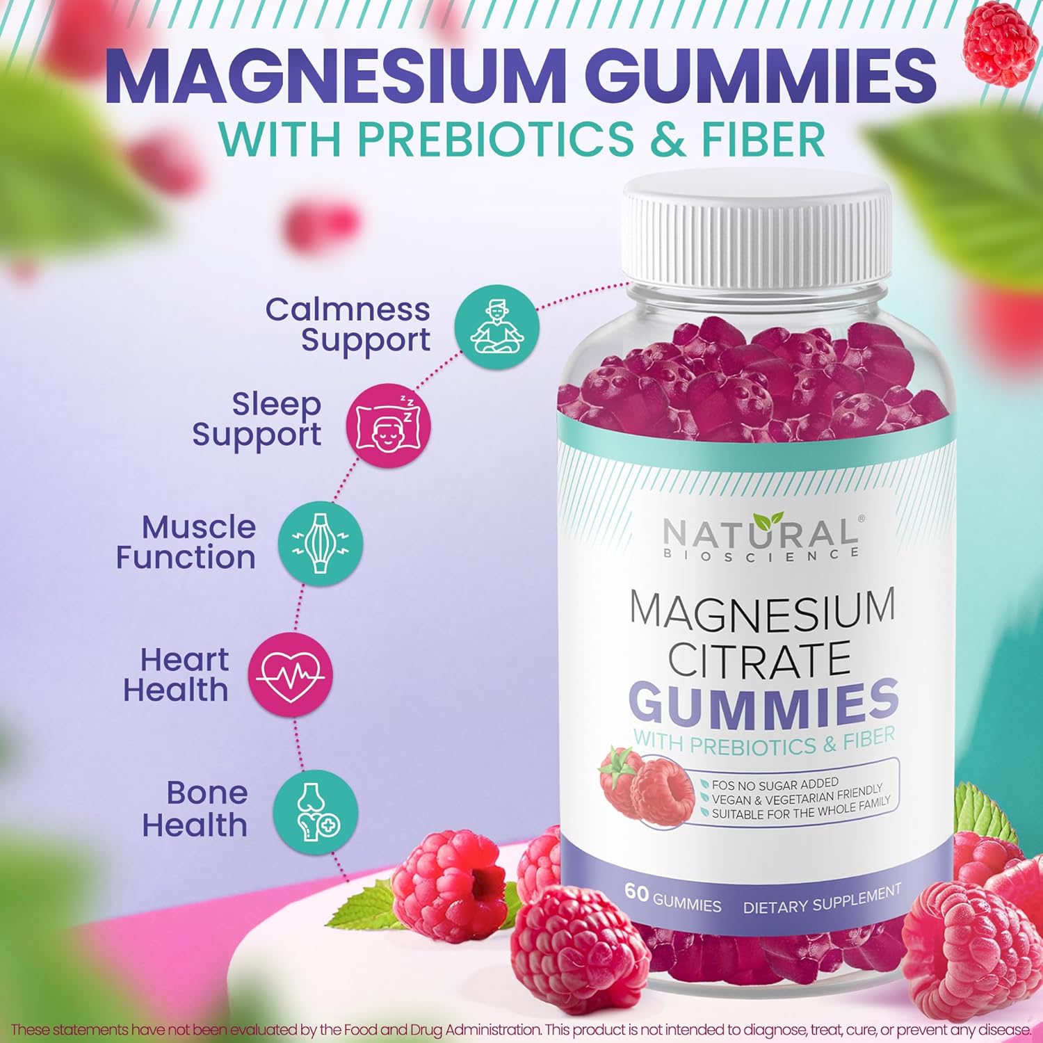 Sugar Free Magnesium Gummies for Stress Relief, Sleep, Heart Health - Vegan Supplement for Nerves, Muscles, Bones - High Absorption Formula for Kids & Adults - Non-GMO Vegan Gummies