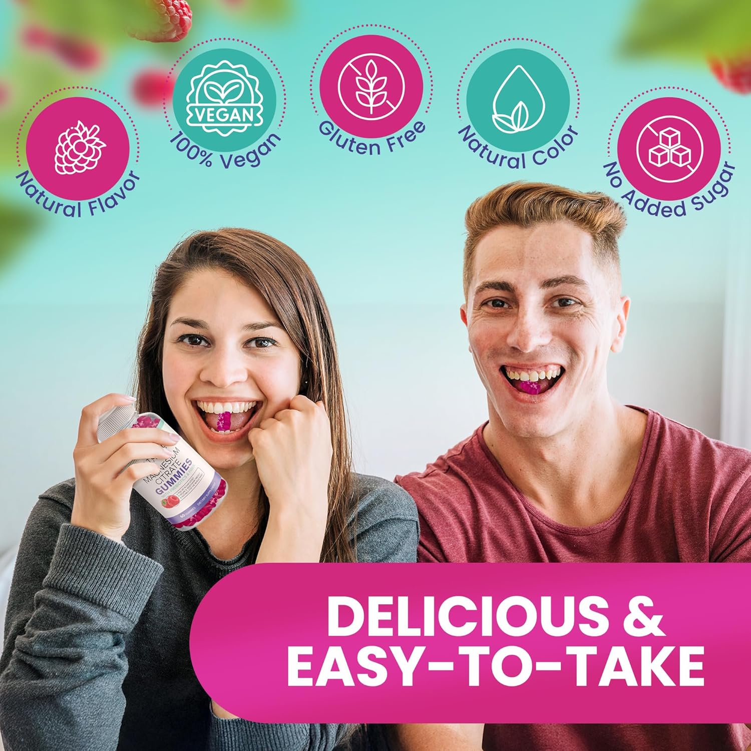 Sugar Free Magnesium Gummies for Stress Relief, Sleep, Heart Health - Vegan Supplement for Nerves, Muscles, Bones - High Absorption Formula for Kids & Adults - Non-GMO Vegan Gummies
