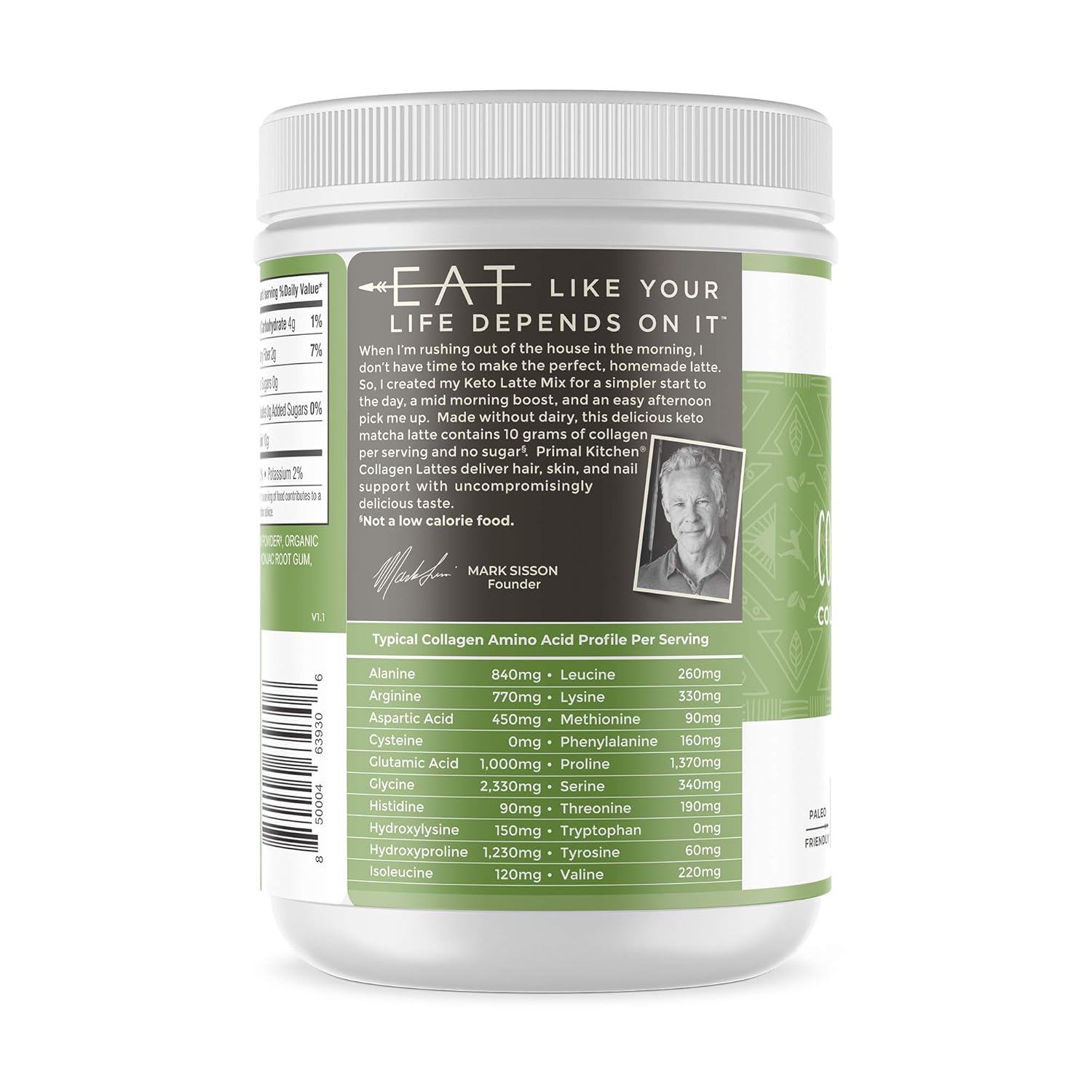 Sugar-Free Matcha Collagen Keto Latte Powder by Primal Kitchen - 9.33 Ounces