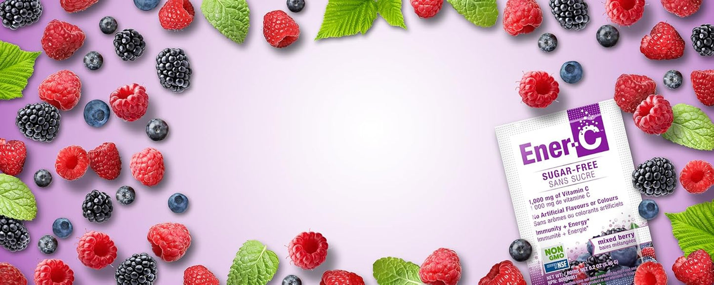 Sugar Free Mixed Berry Ener-C Drink Mix with 1000mg Vitamin C - Vegan, Non-GMO, Immunity Support - 30 Pack