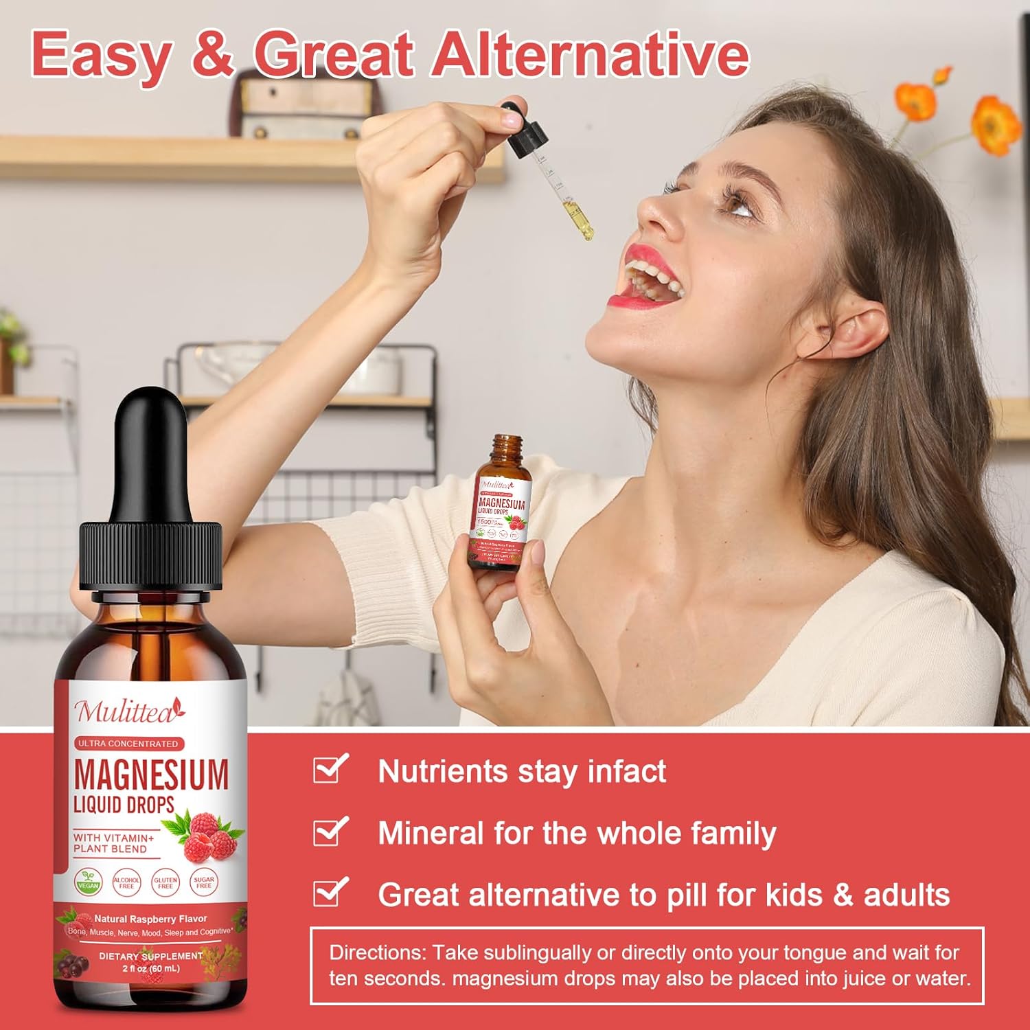 Sugar-Free Multitea Magnesium Glycinate Liquid Drops - Triple Absorption Support for Nerves, Heart, Muscles - Includes Potassium, L-Theanine, Sea Moss, Vitamins B, C, D3, K2 - 2 Pack
