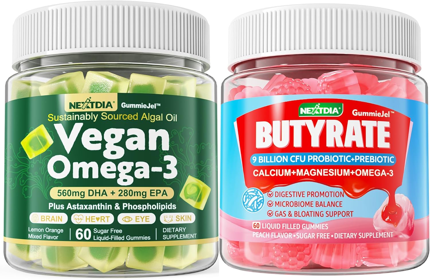 Sugar-Free Nextdia Vegan Omega 3 and Butyrate Gummies for Optimal Health