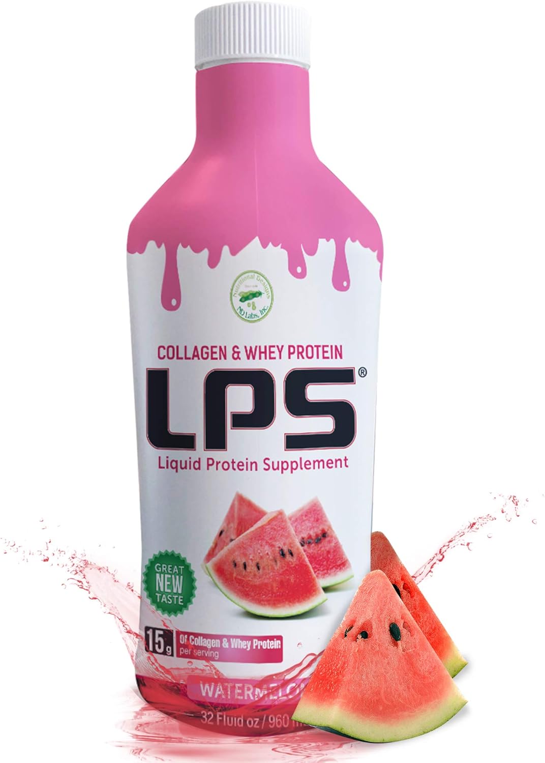 Sugar-Free Non-GMO Liquid Collagen & Whey Protein Drink for Healthy Skin & Hair - Nutritional Designs LPS Supplement for Men & Women (Watermelon)